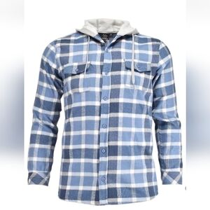 Plaid Flannel Shirt Hoodie Mens Burnside Button Flap Pockets No Lining Slim Fit